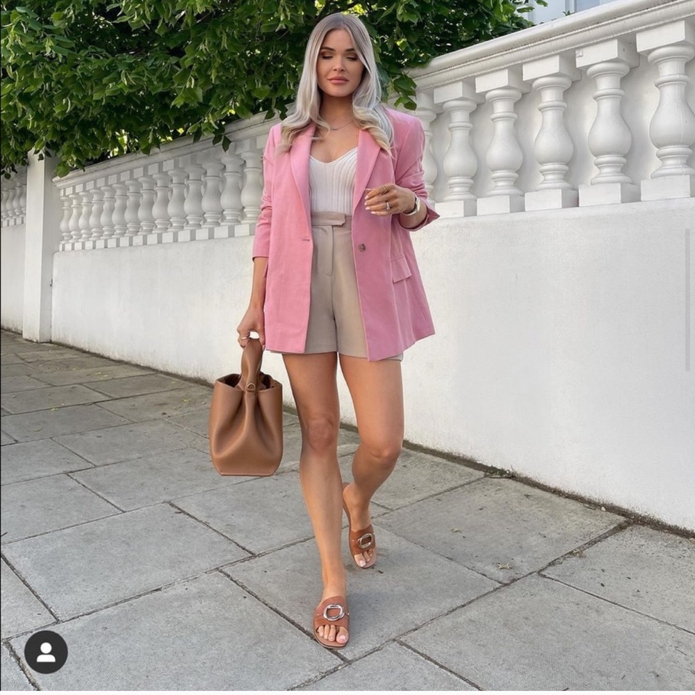 M ZARA Linen Blend Blazer Pink